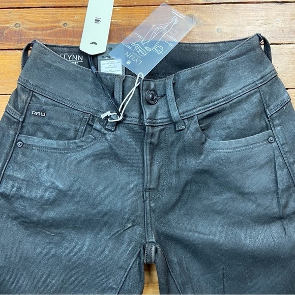 G-star Raw Lynn fit jeans faux leather mid rise skinny glitter slander black 24 - Picture 8 of 16